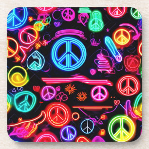 Neon Peace Symbolmuster Getränkeuntersetzer