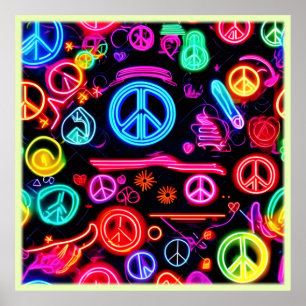Neon Peace Symbolmuster Poster