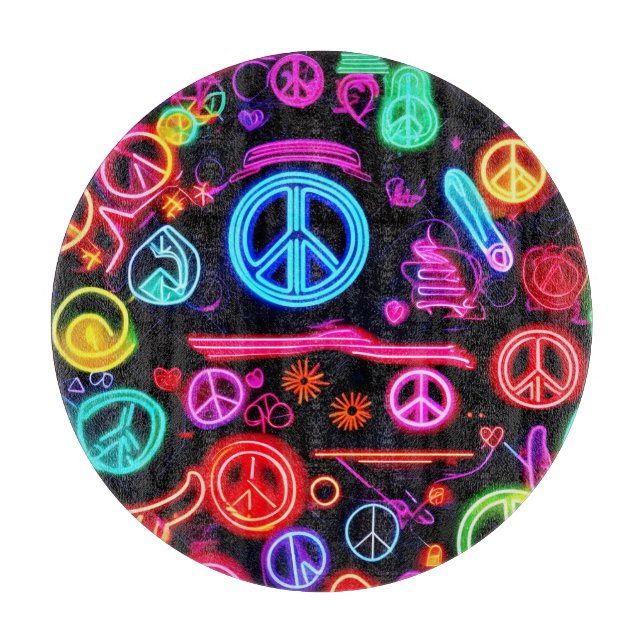 Neon Peace Symbolmuster Schneidebrett (Vorderseite)