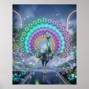 Neon-Pfau-Hologramm-Garten Poster