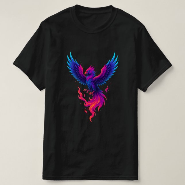 Neon Phoenix Rebirth – Vibrant Mythical Firebird  T-Shirt (Design vorne)