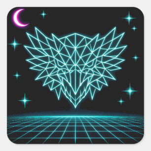 Neon Phoenix Synthwave - Retro Feuer erhebt sich Quadratischer Aufkleber