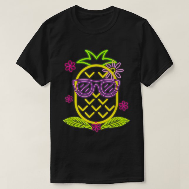 Neon Pineapple Summer Vibes Design T-Shirt (Design vorne)