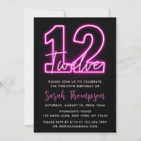 Neon Pink 12e anniversaire Invitation