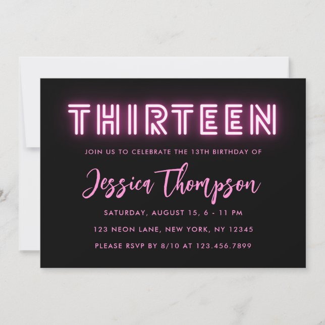 Neon Pink 13e anniversaire Invitation (Devant)