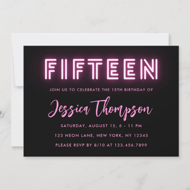 Neon Pink 15e anniversaire Invitation (Devant)