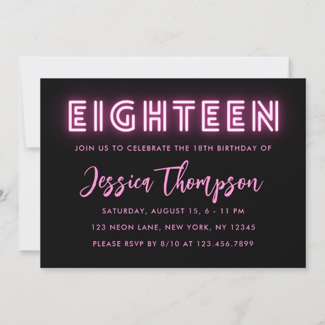 Neon Pink 18e anniversaire Invitation (Devant)