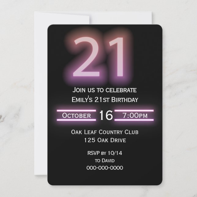 Neon Pink 21e Anniversaire Fête Invitation (Devant)