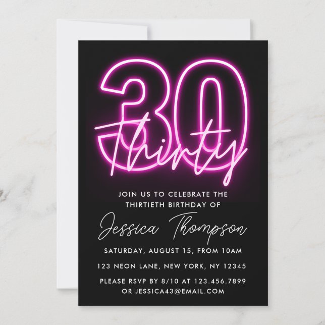 Neon Pink 30th Birthday Invitation (Devant)