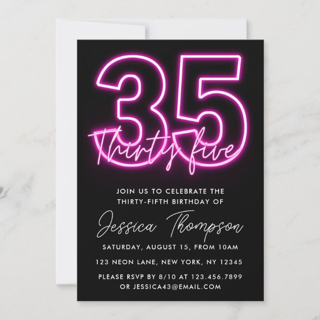 Neon Pink 35th Birthday Invitation (Devant)