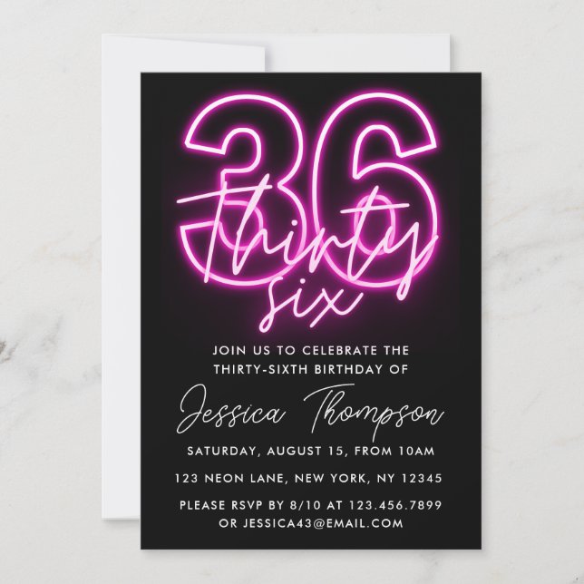 Neon Pink 36e anniversaire Invitation (Devant)