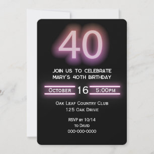 Neon Pink 40. Geburtstag Party Einladung