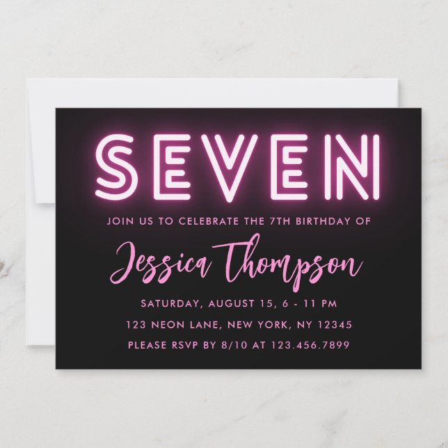 Neon Pink 7e anniversaire Invitation (Devant)