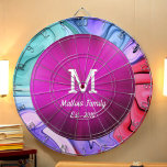 Neon Pink Abstrakt Waves Familienspiel Dartboard Dartscheibe<br><div class="desc">Neon Pink Family Game Dartboard mit Namen und Monogramm.</div>