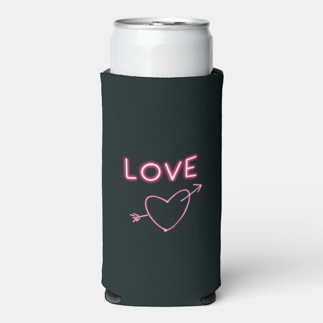 Neon Pink am Schwarzen LIEBE Selters Dosenkühler (Seltzer Vorderseite)