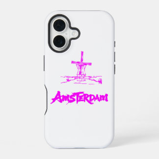 Neon Pink Amsterdam Windmühle Skizze Modern Schwar iPhone 16 Hülle