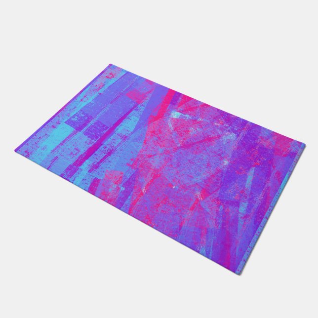 Neon Pink & Aqua Blue Abstrakt Fußmatte (Schrägansicht)