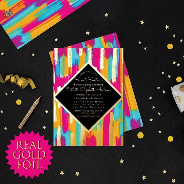 Neon Pink Aquamarin Gelb Gold Glitzer Paint Sweet  Folieneinladung (Von Creator hochgeladen)