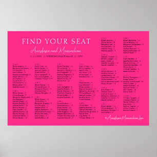 Neon Pink Basic Wedgetical Seating Chart Poster