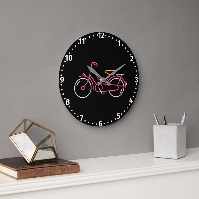 Neon Pink Bicycle Große Wanduhr (Büro)