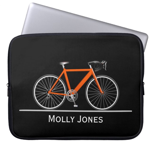 Neon Pink Bike mit dem Namen auf schwarz Laptopschutzhülle (Vorderseite)