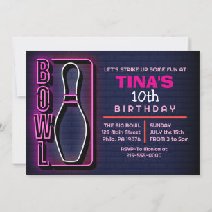 NEON PINK BIRTHDAY PARTY BOWLING ADULT CELEBRABRAT EINLADUNG