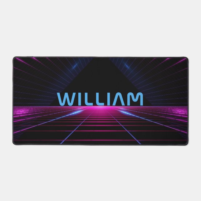 Neon Pink Black 80er Retro Futuristic 3D Gamer Gif Schreibtischunterlage (Vorderseite)
