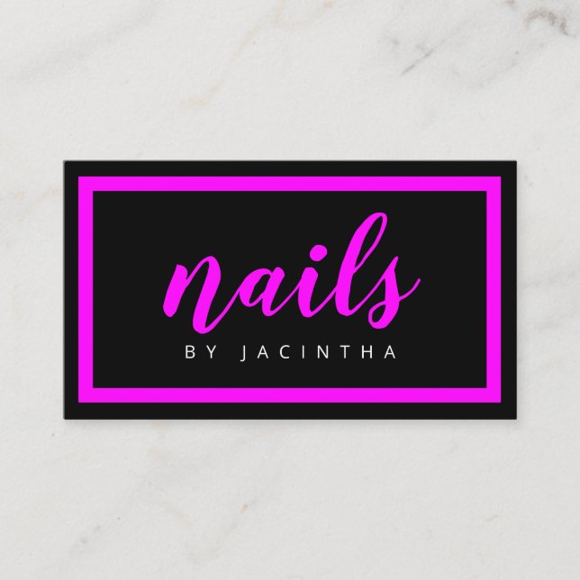 Neon Pink Black Nail Techniker Salon Retro Custom Visitenkarte (Vorderseite)