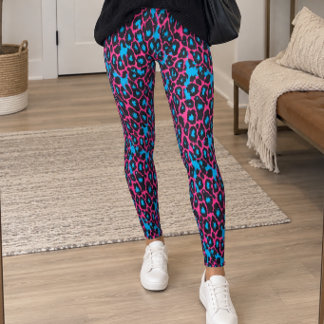 Neon-Pink-Blau-Leopardenprint Leggings