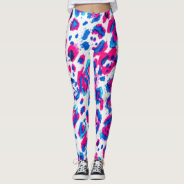 Neon-Pink-Blau-Leopardenprint-Leggings Leggings