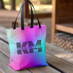 Neon Pink Blau & Lila Ombre Monogramm Tasche