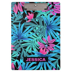 Neon Pink Blaues Tropisches Pflanzenmuster Persona Klemmbrett