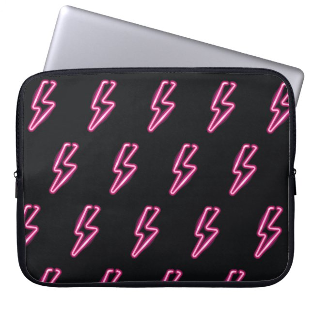 Neon Pink Blitze: Dunkler Hintergrund. Laptopschutzhülle (Vorderseite)