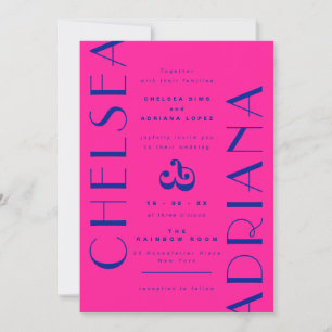 Neon Pink Blue Art Deco Typografie Hochzeit Einladung