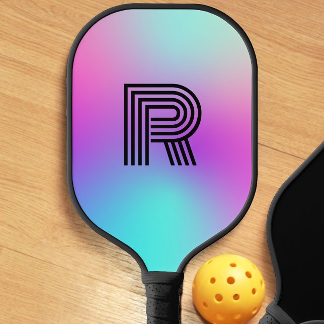 Neon Pink Blue & Lila Ombre Monogram Pickleball Schläger (pink blue and purple neon ombre monogram pickleball paddle)