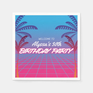 Neon Pink Blue Retro 80er Themed Birthday Party Serviette