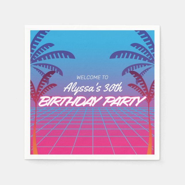 Neon Pink Blue Retro 80er Themed Birthday Party Serviette (Vorderseite)