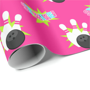 Neon Pink Bowling Wrapping Paper Geschenkpapier