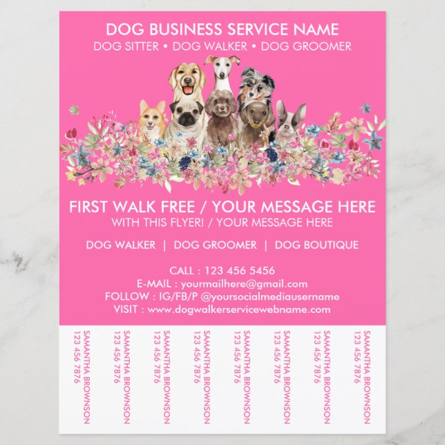 Neon Pink Breeds Hundeschwalker Service Flyer (Vorderseite)