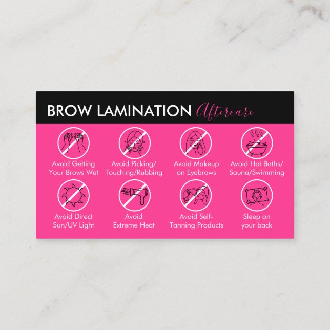 Neon Pink Brow Laminat Aftercare Guide Visitenkarte (Rückseite)