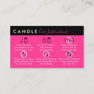 Neon Pink Candle Care Instruktionen Visitenkarte