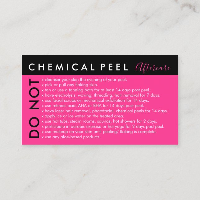 Neon Pink Chemical Peel vermeidet Nachsorge Visitenkarte (Rückseite)
