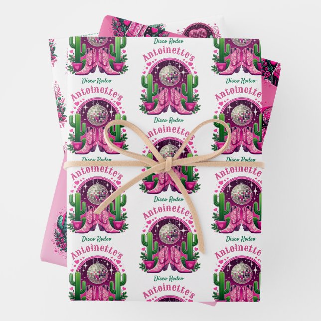 Neon Pink Cowgirl Boots & Disco Ball Bachelorette Geschenkpapier Set (Beispiel)
