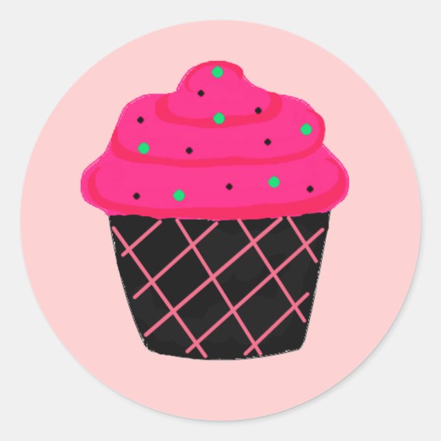 Neon Pink Cupcake Runder Aufkleber (Vorderseite)
