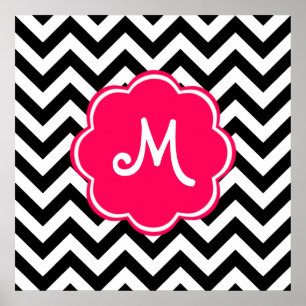 Neon Pink Custom Monogram mit Zickzack Muster Poster