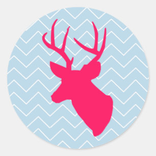 Neon Pink Deer Silhouette Runder Aufkleber