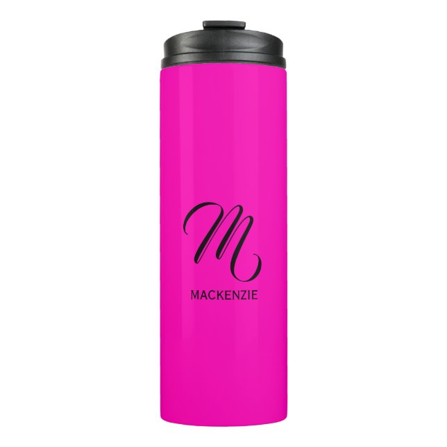 Neon Pink Elegantes Monogramm mit Namen Thermosbecher (Vorderseite)