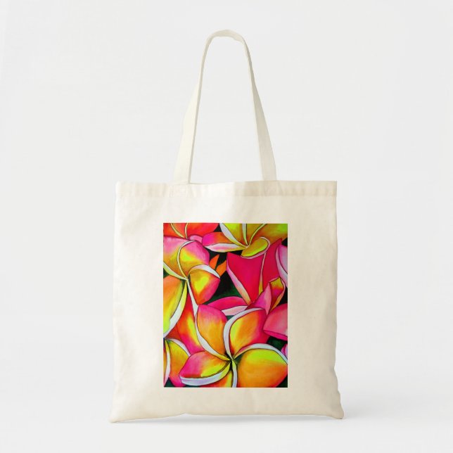 Neon pink Frangipani Plumeria Beach Art Blume Tragetasche (Vorne)