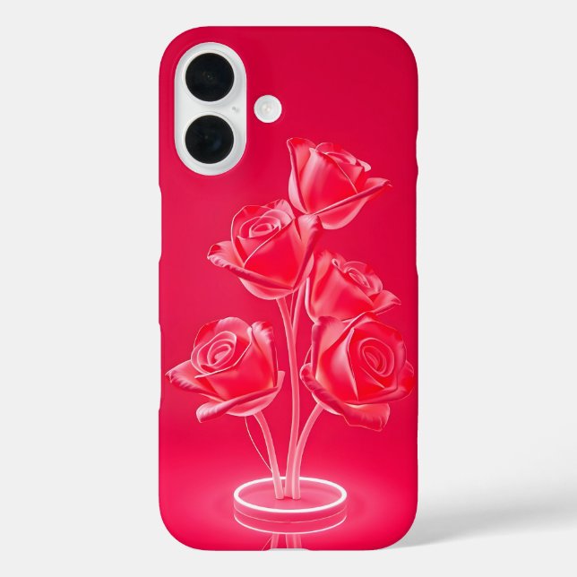 Neon Pink Glow Rose Fall Mate iPhone Fall 16 Hülle (Rückseite)