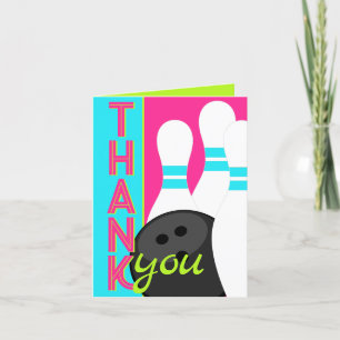 Neon Pink, Green & Blue Bowling Vielen Dank Dankeskarte